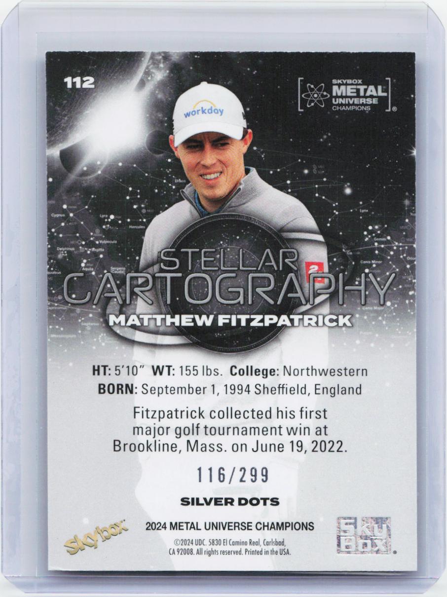 2024 SkyBox Metal Universe Champions #112 Matthew Fitzpatrick Silver Dots #/299