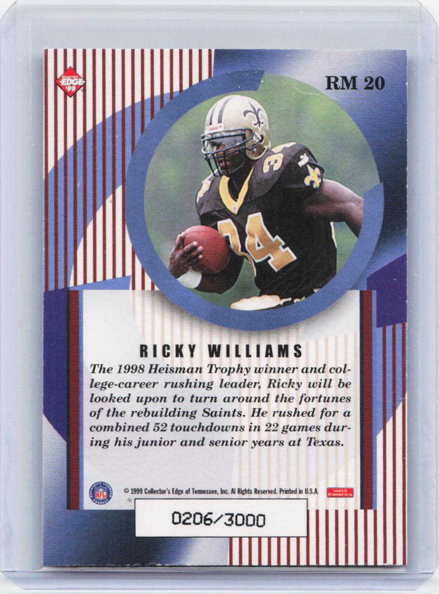 1999 Collector's Edge Masters #RM 20 Ricky Williams Rookie Masters #/3000