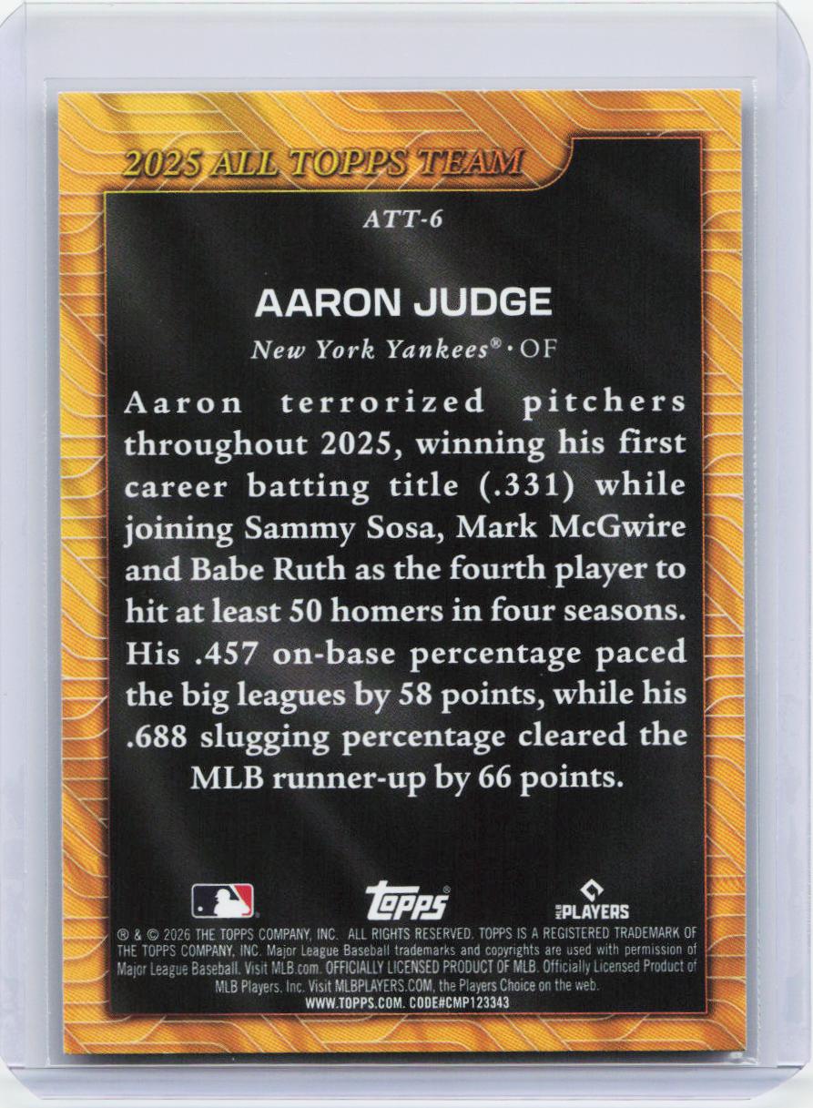 2026 Topps #ATT-6 Aaron Judge 2025 All Topps Team