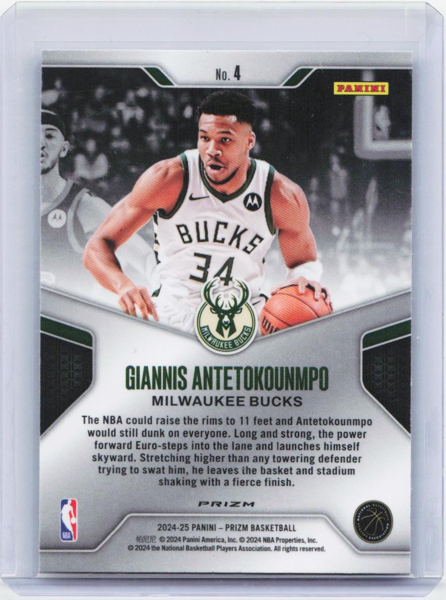 2024-25 Panini Prizm #4 Giannis Antetokounmpo Dominance Prizms Silver