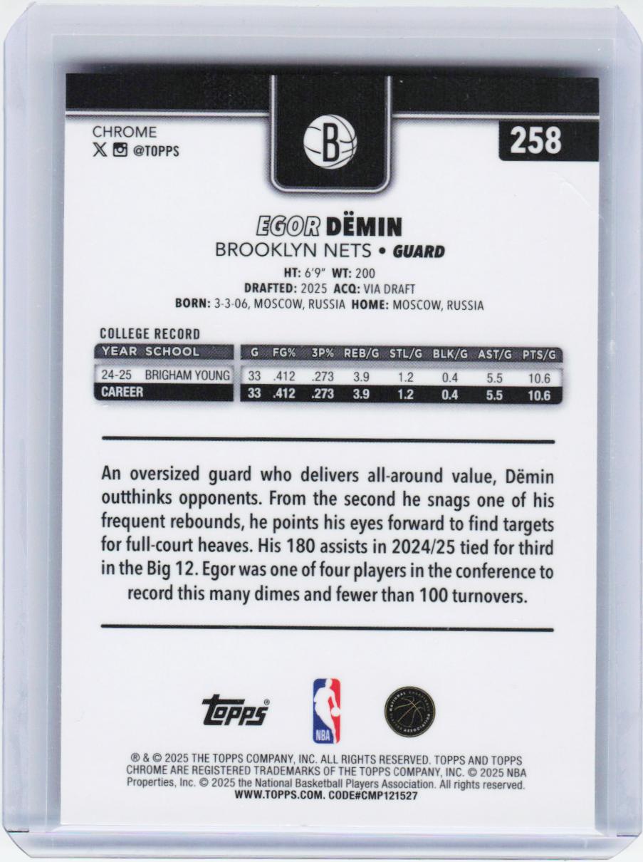 2025-26 Topps Chrome #258 Egor Dëmin X-Fractor