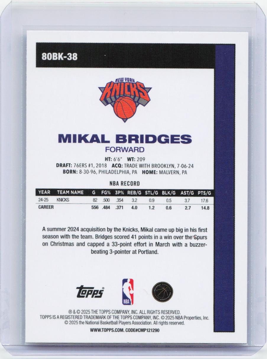 2025-26 Topps #80BK-38 Mikal Bridges 1980-81 Topps Basketball