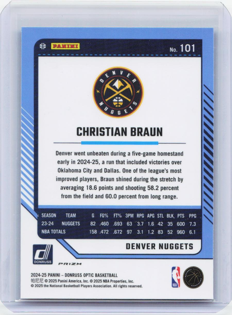 2024-25 Donruss Optic #101 Christian Braun Blue Velocity