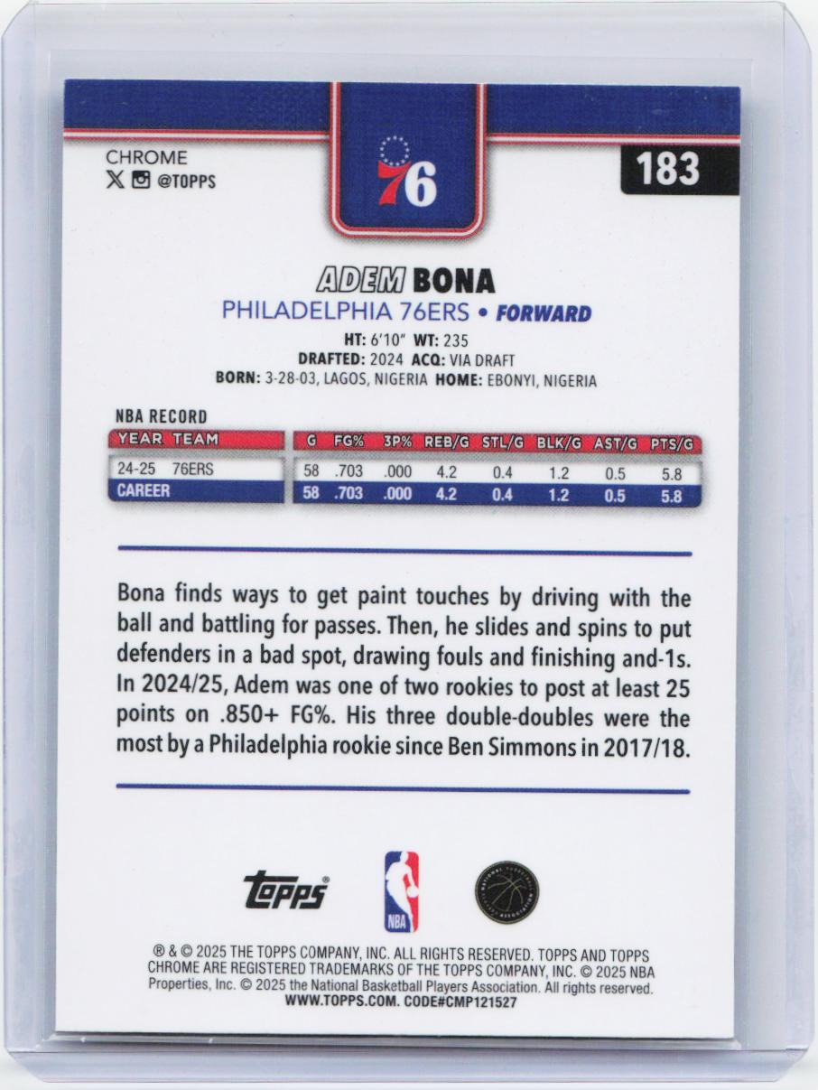 2025-26 Topps Chrome #183 Adem Bona X-Fractor