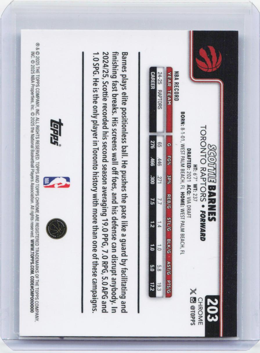 2025-26 Topps Chrome #203 Scottie Barnes X-Fractor