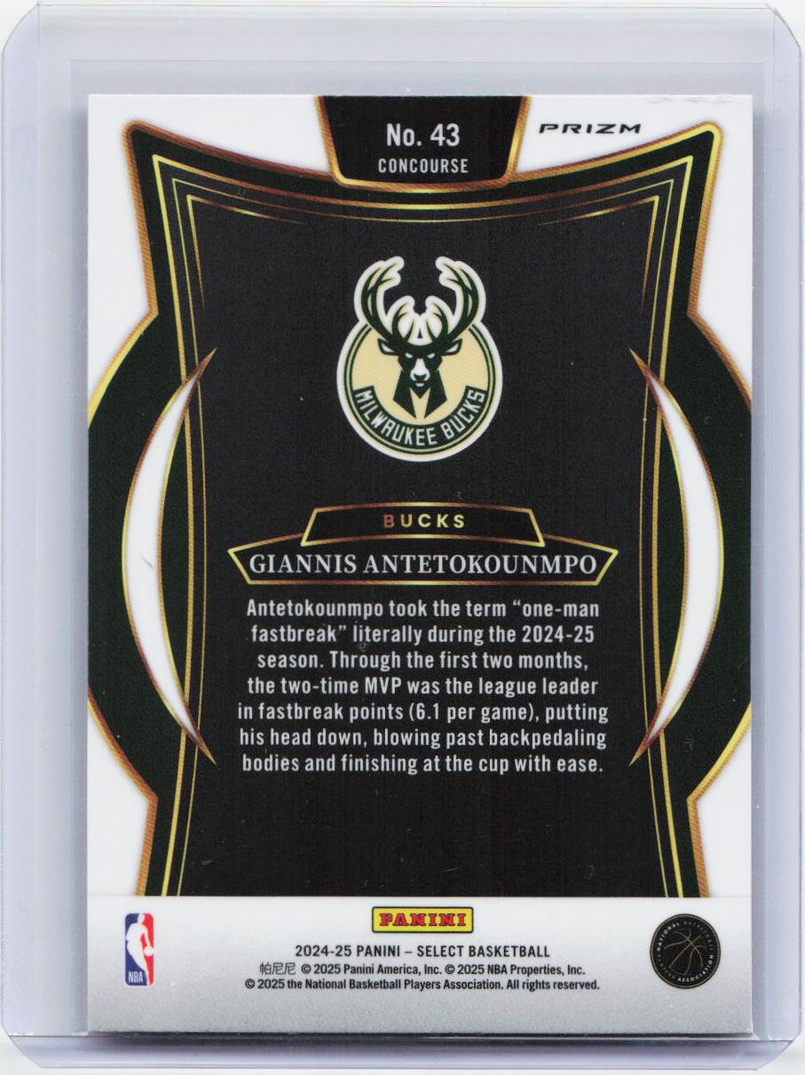 2024-25 Panini Select #43 Giannis Antetokounmpo Orange Flash Prizm