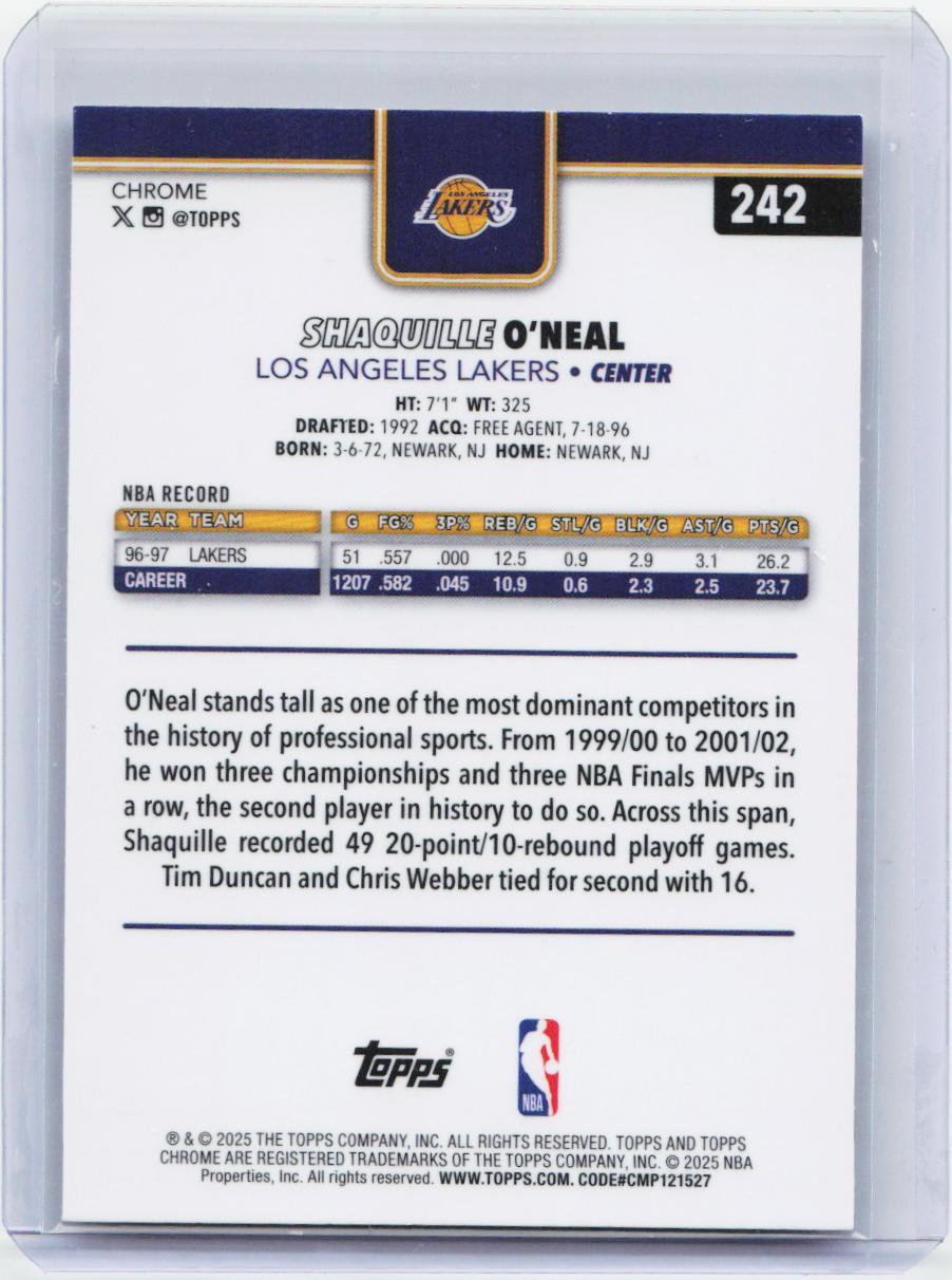 2025-26 Topps Chrome #242 Shaquille O'Neal X-Fractor