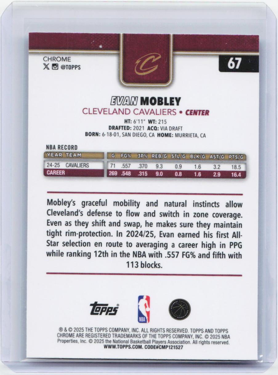 2025-26 Topps Chrome #67 Evan Mobley