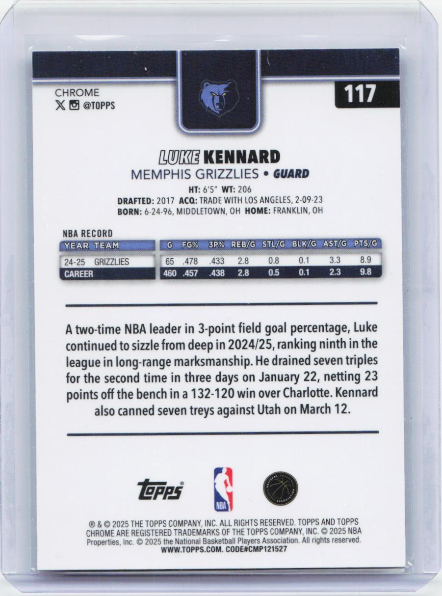 2025-26 Topps Chrome #117 Luke Kennard X-Fractor