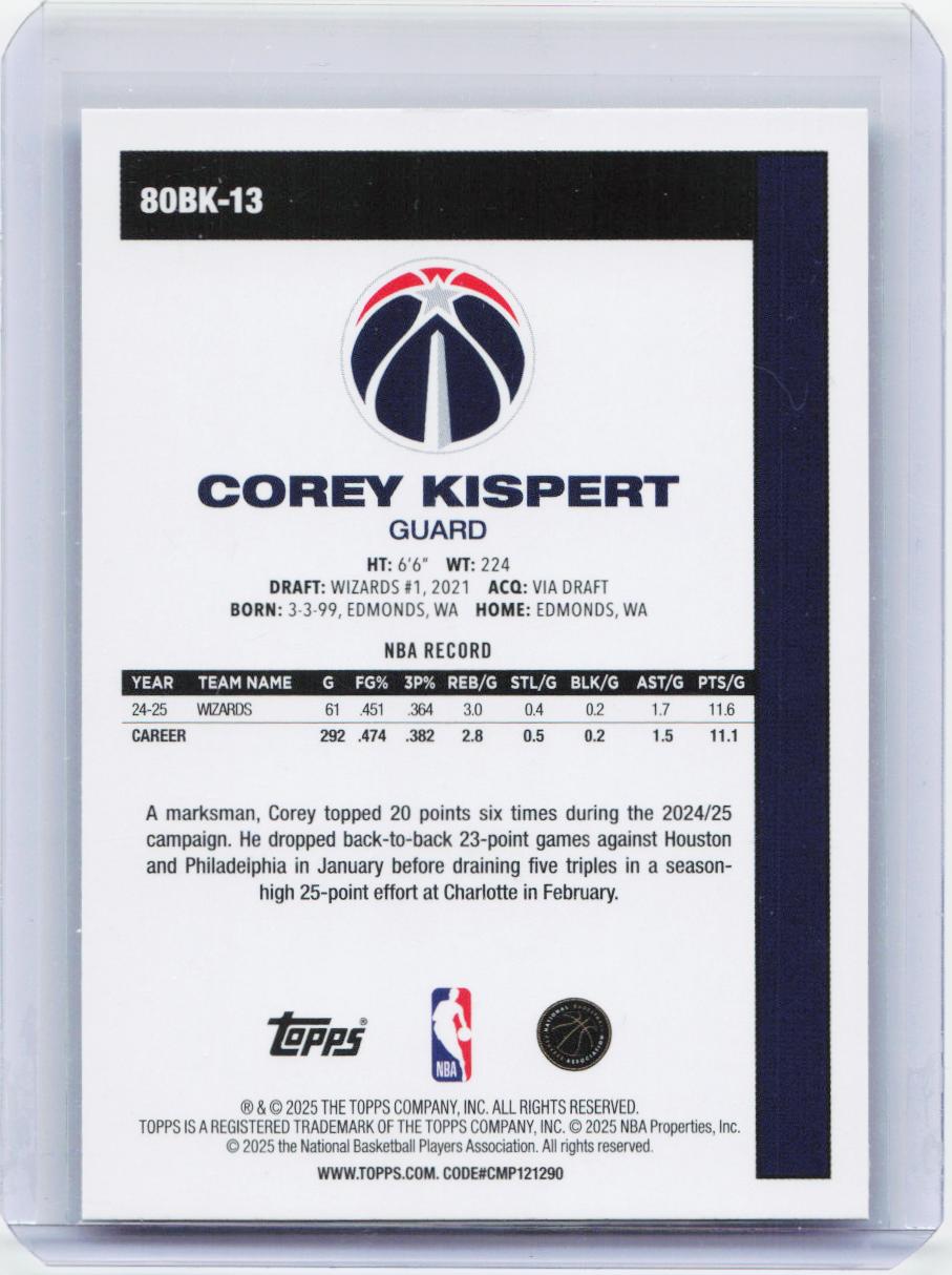 2025-26 Topps #80BK-13 Corey Kispert 1980-81 Topps Basketball