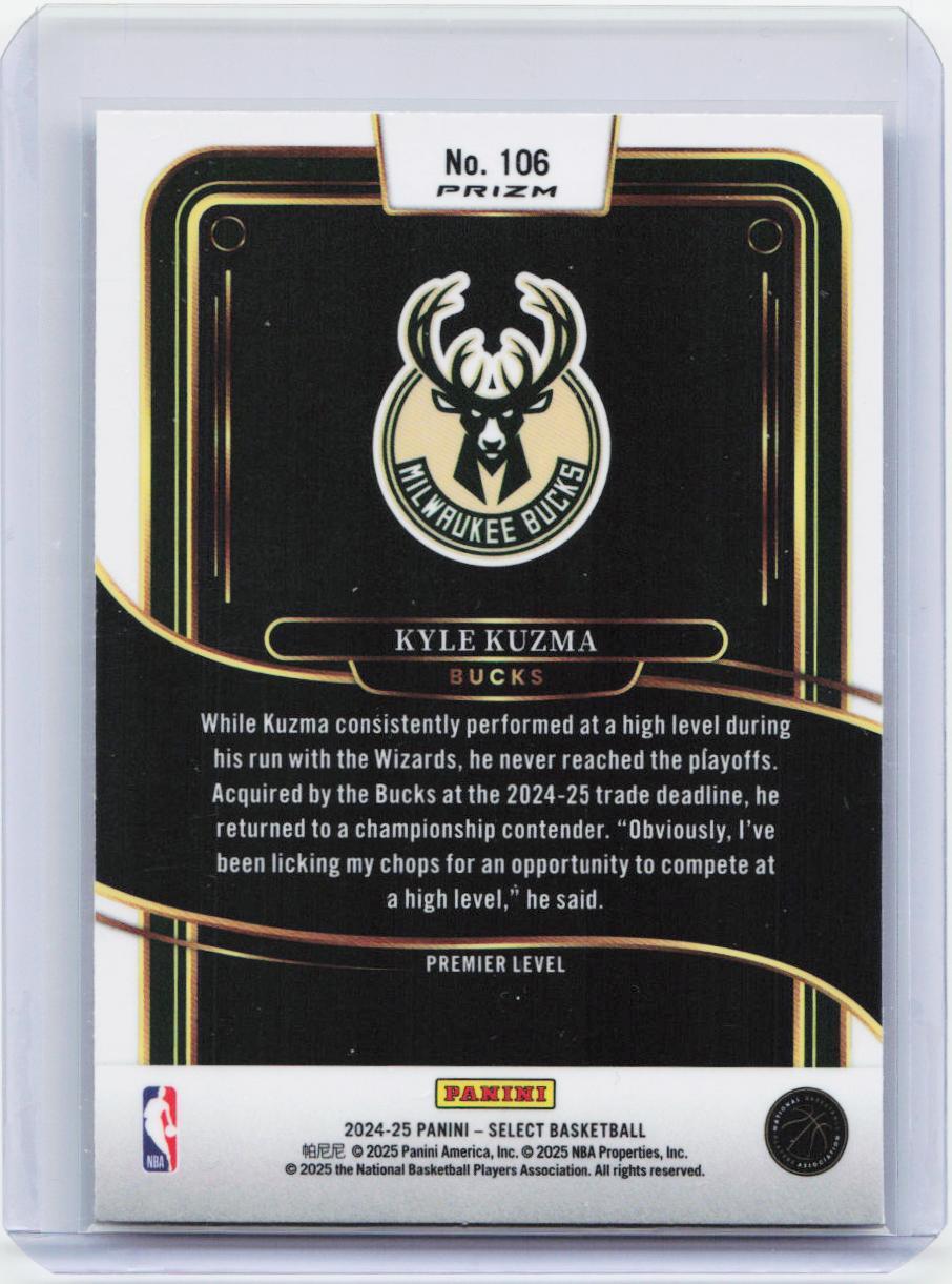 2024-25 Panini Select #106 Kyle Kuzma Green White Purple Prizm