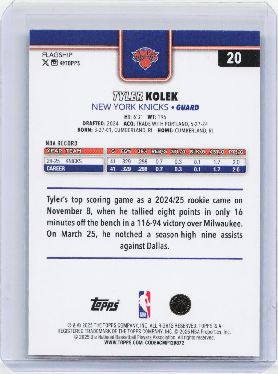 2025-26 Topps #20 Tyler Kolek Diamante