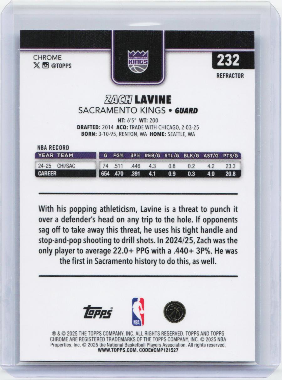 2025-26 Topps Chrome #232 Zach LaVine Refractor
