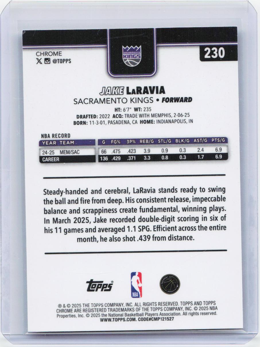 2025-26 Topps Chrome #230 Jake LaRavia X-Fractor