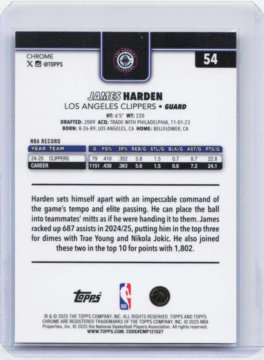 2025-26 Topps Chrome #54 James Harden Red White and Blue Refractor