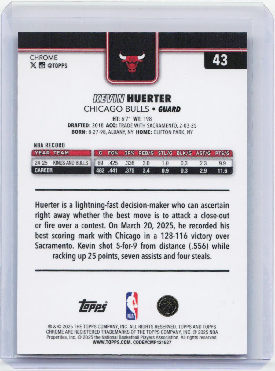 2025-26 Topps Chrome #43 Kevin Huerter Red White and Blue Refractor