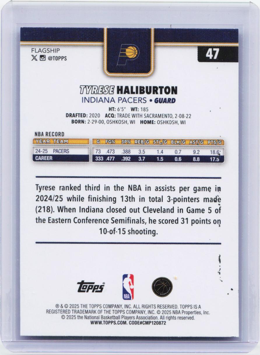2025-26 Topps #47 Tyrese Haliburton Diamante