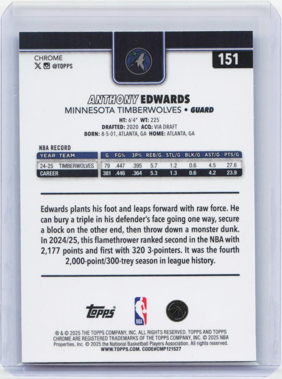 2025-26 Topps Chrome #151 Anthony Edwards X-Fractor