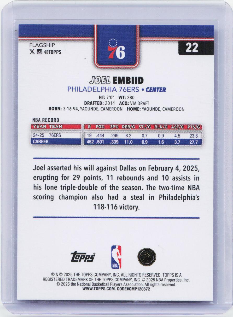 2025-26 Topps #22 Joel Embiid Holo Foil
