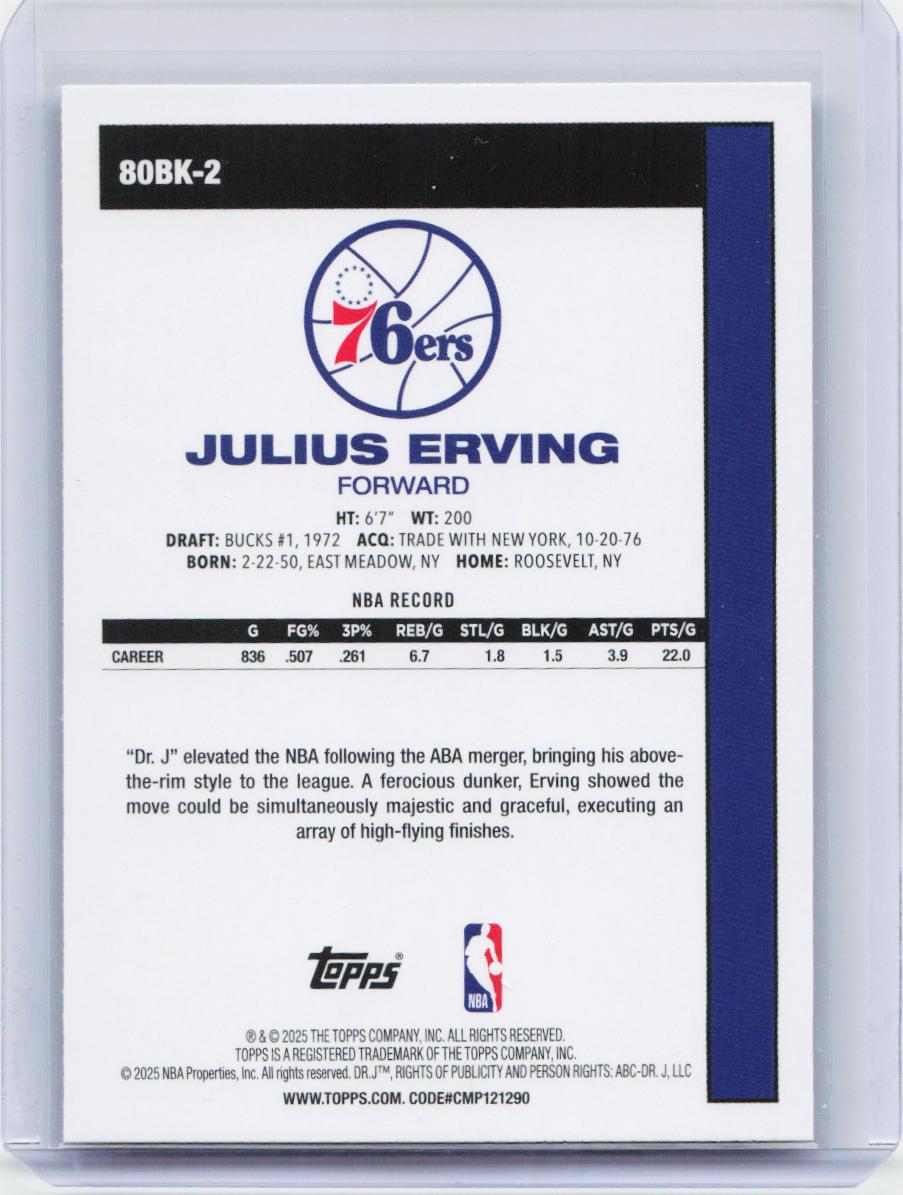 2025-26 Topps #80BK-2 Julius Erving 1980-81 Topps Basketball