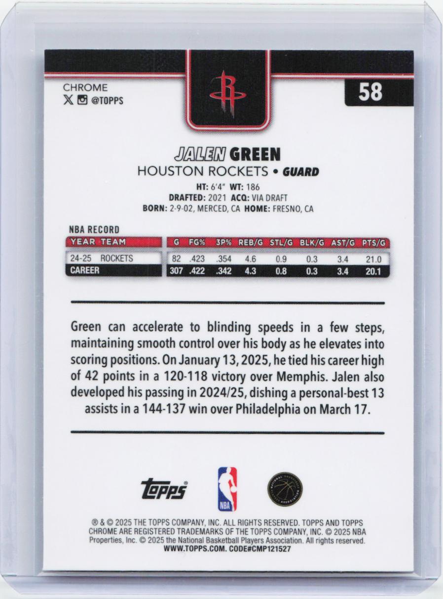 2025-26 Topps Chrome #58 Jalen Green X-Fractor