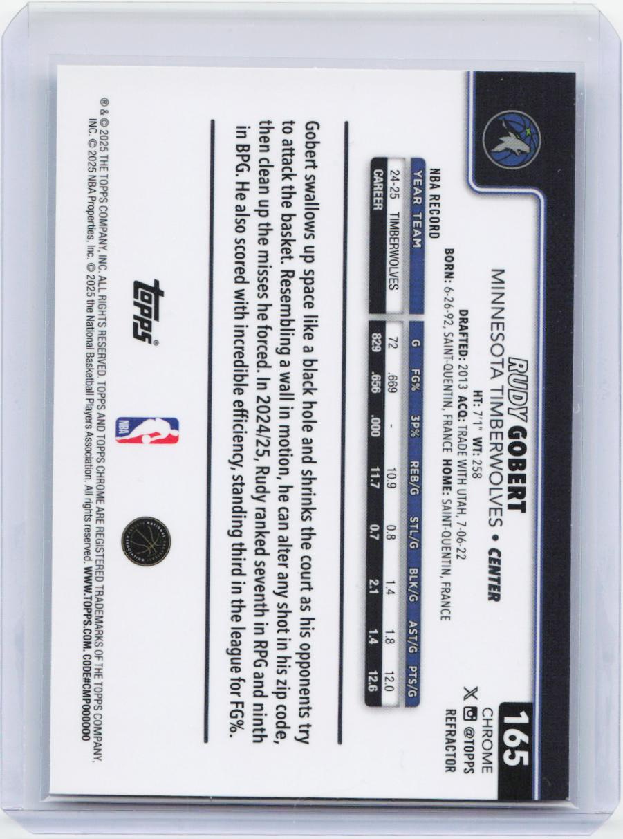2025-26 Topps Chrome #165 Rudy Gobert Refractor