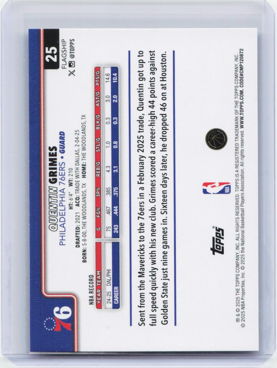 2025-26 Topps #25 Quentin Grimes Holo Foil