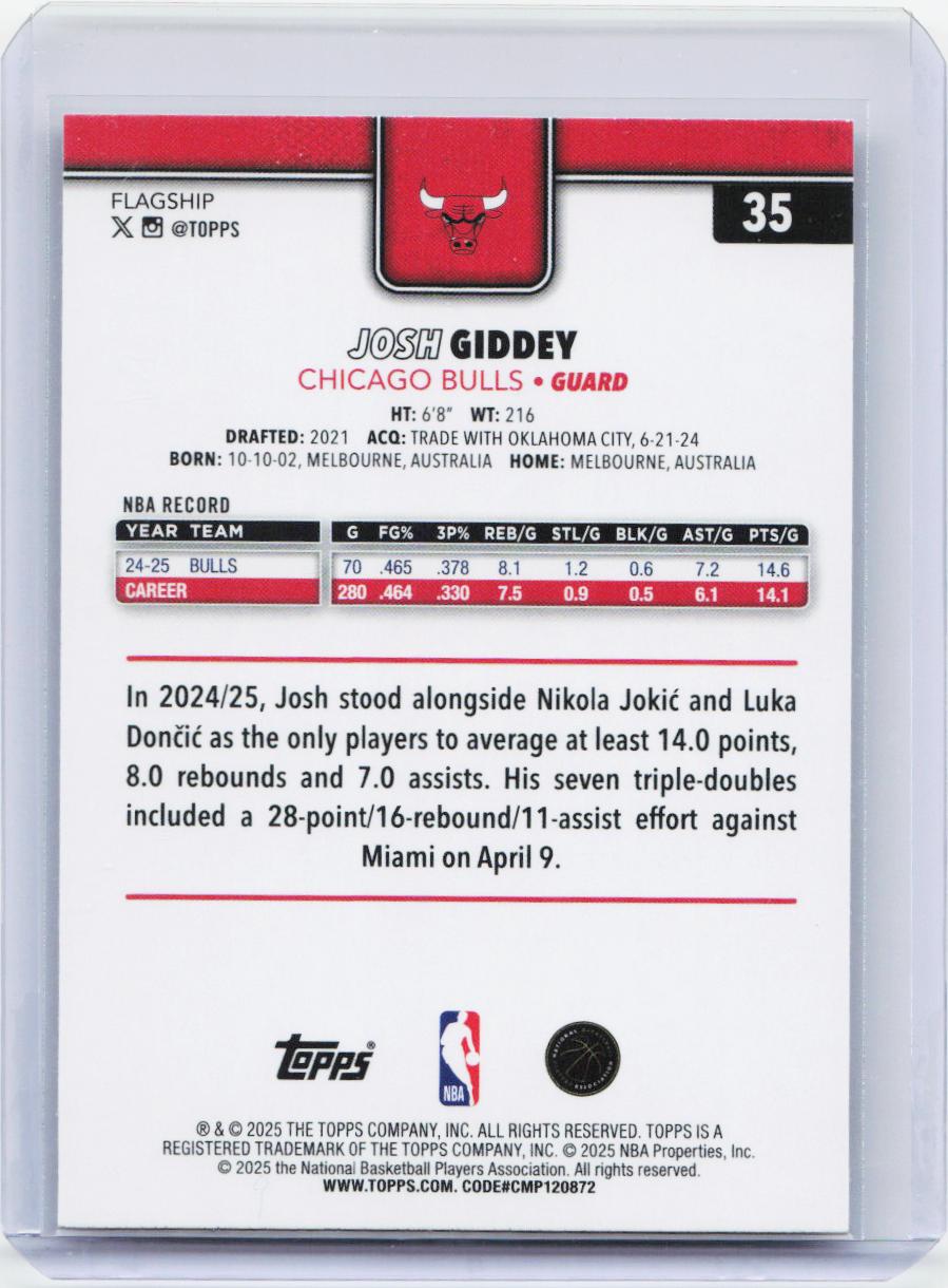 2025-26 Topps #35 Josh Giddey Holo Foil