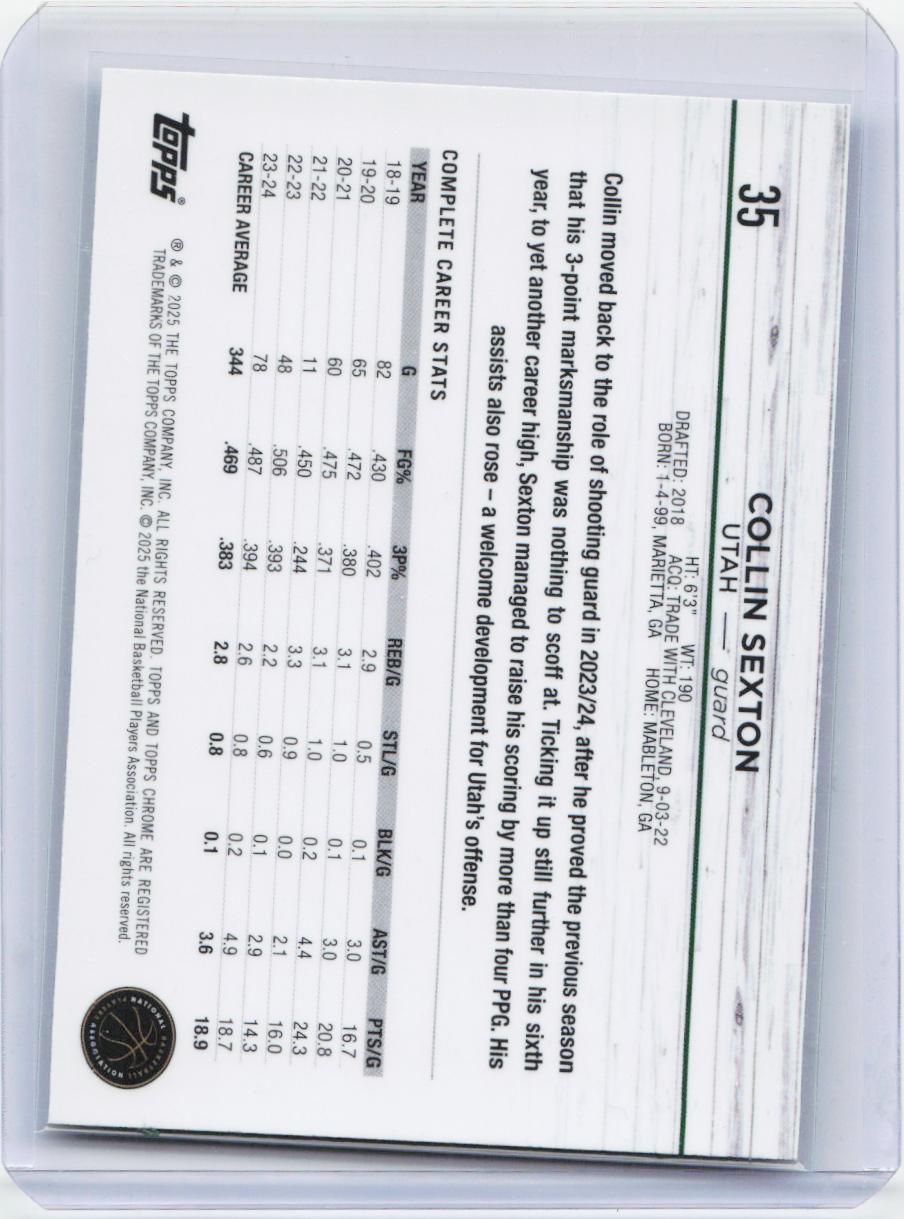 2024-25 Topps Chrome - Topps Green Refractor #35 Collin Sexton