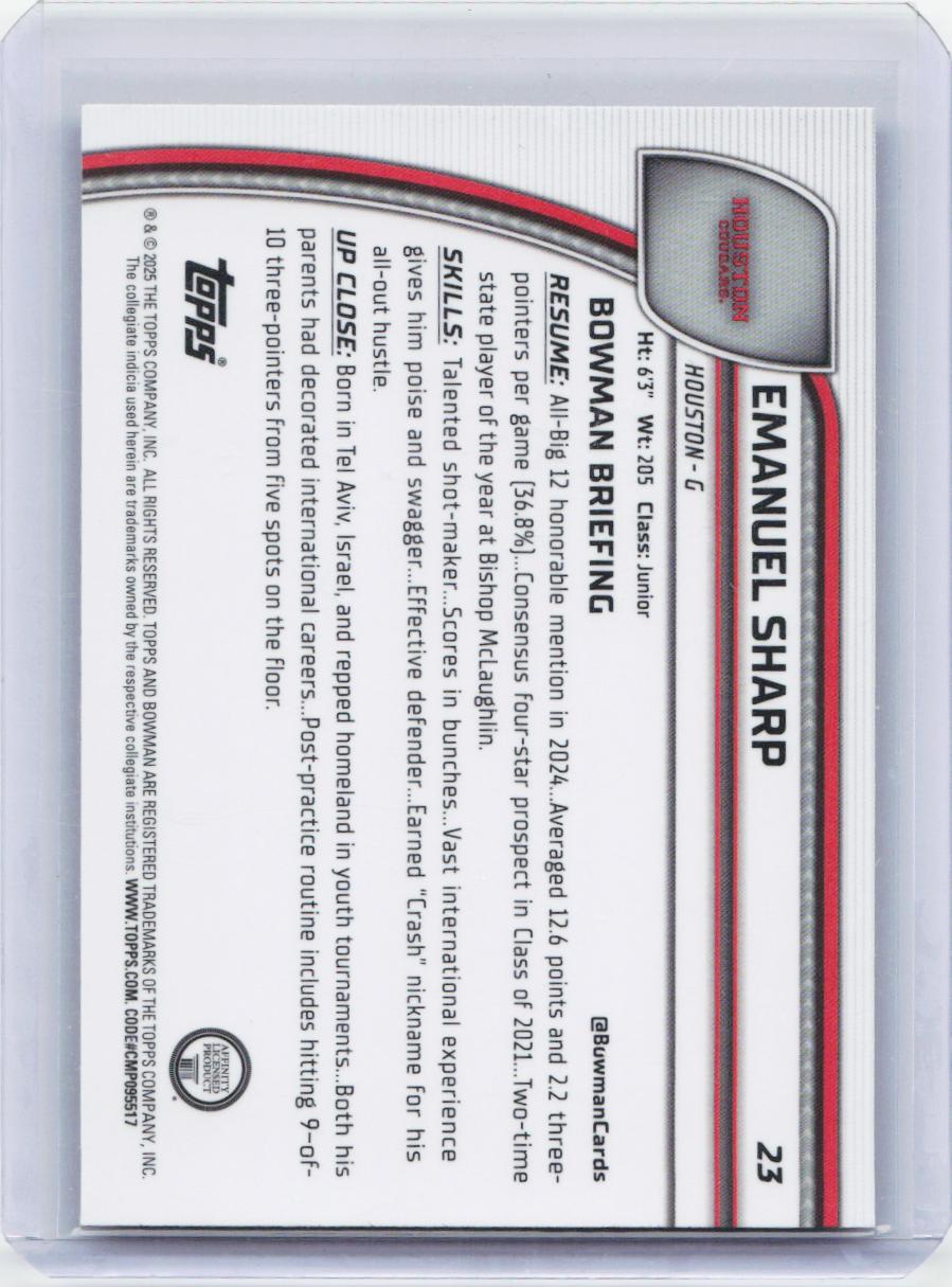 2024-25 Bowman University Chrome #23 Emanuel Sharp Black Wave Refractor