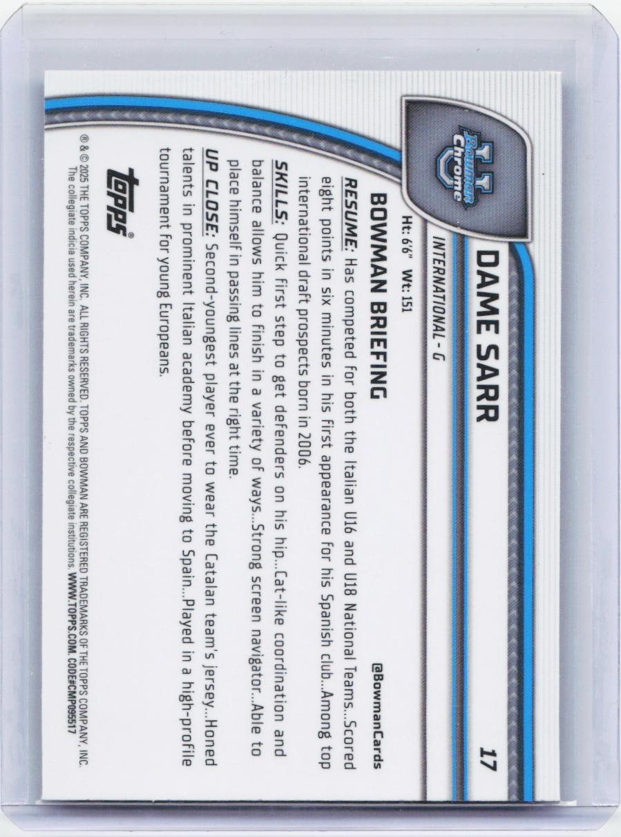 2024-25 Bowman University Chrome #17 Dame Sarr Purple Lava Refractor