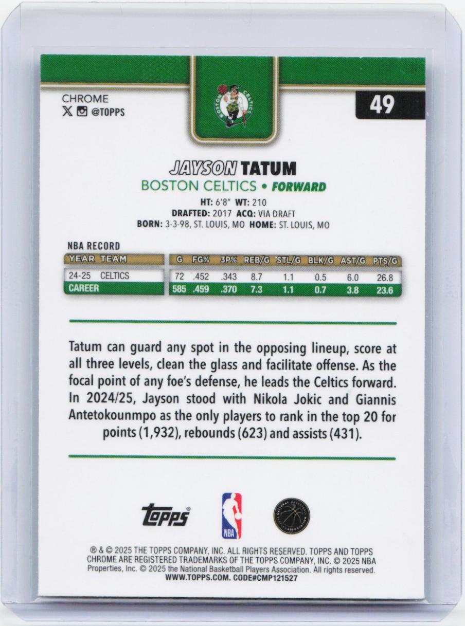 2025-26 Topps Chrome #49 Jayson Tatum