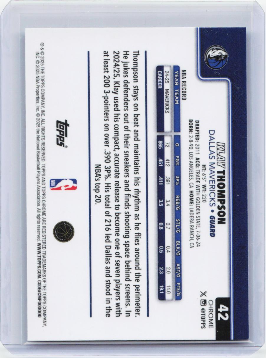 2025-26 Topps Chrome #42 Klay Thompson X-Fractor