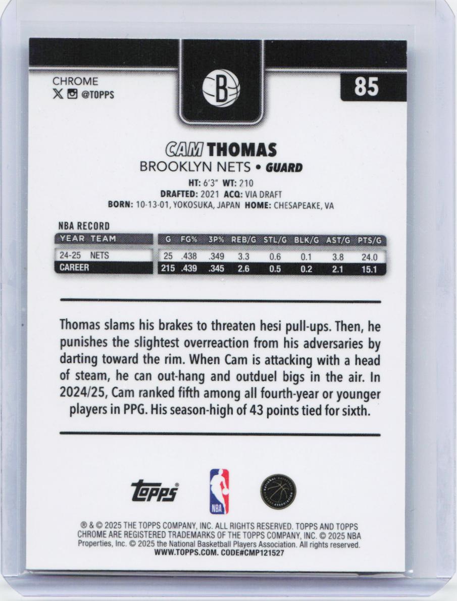 2025-26 Topps Chrome #85 Cam Thomas X-Fractor