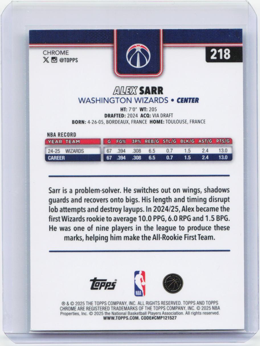 2025-26 Topps Chrome #218 Alex Sarr
