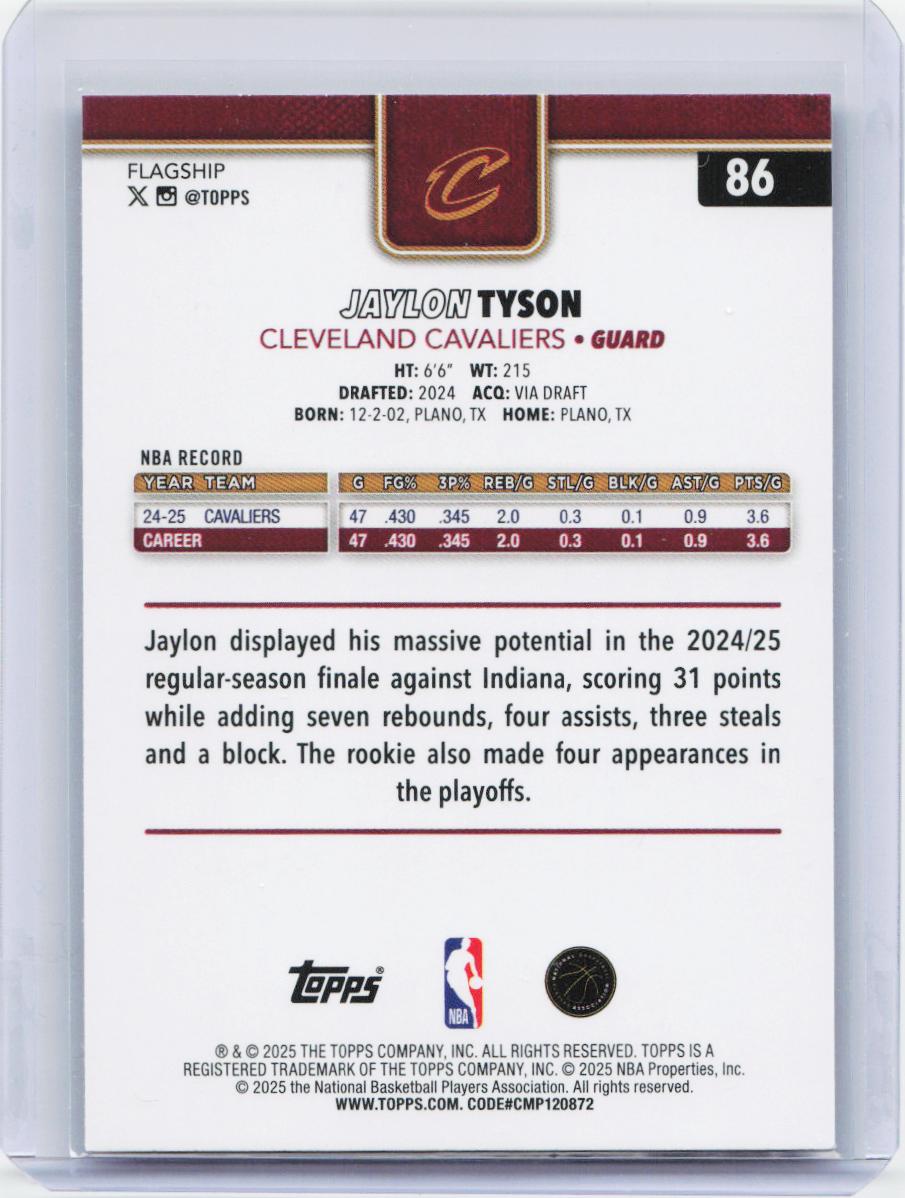 2025-26 Topps #86 Jaylon Tyson Holo Foil