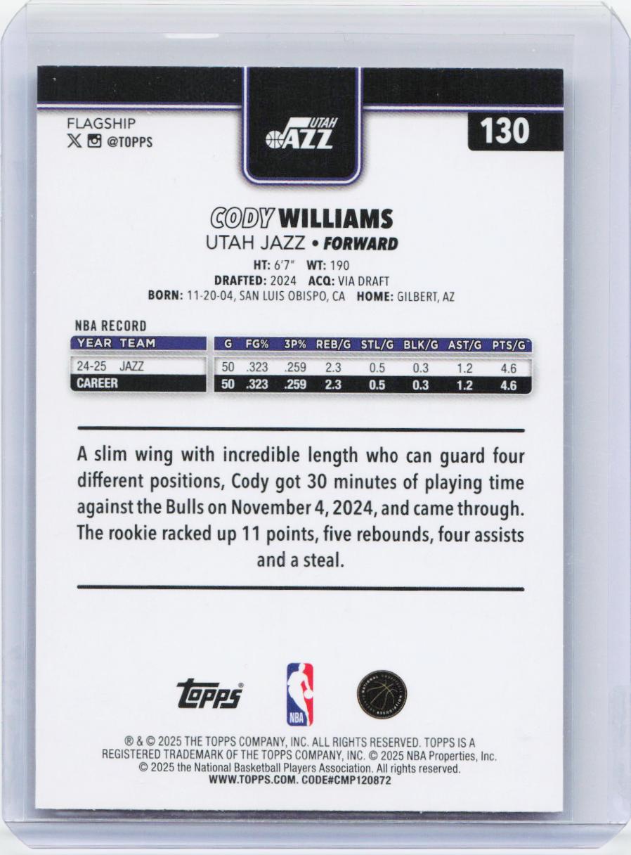 2025-26 Topps #130 Cody Williams Diamante