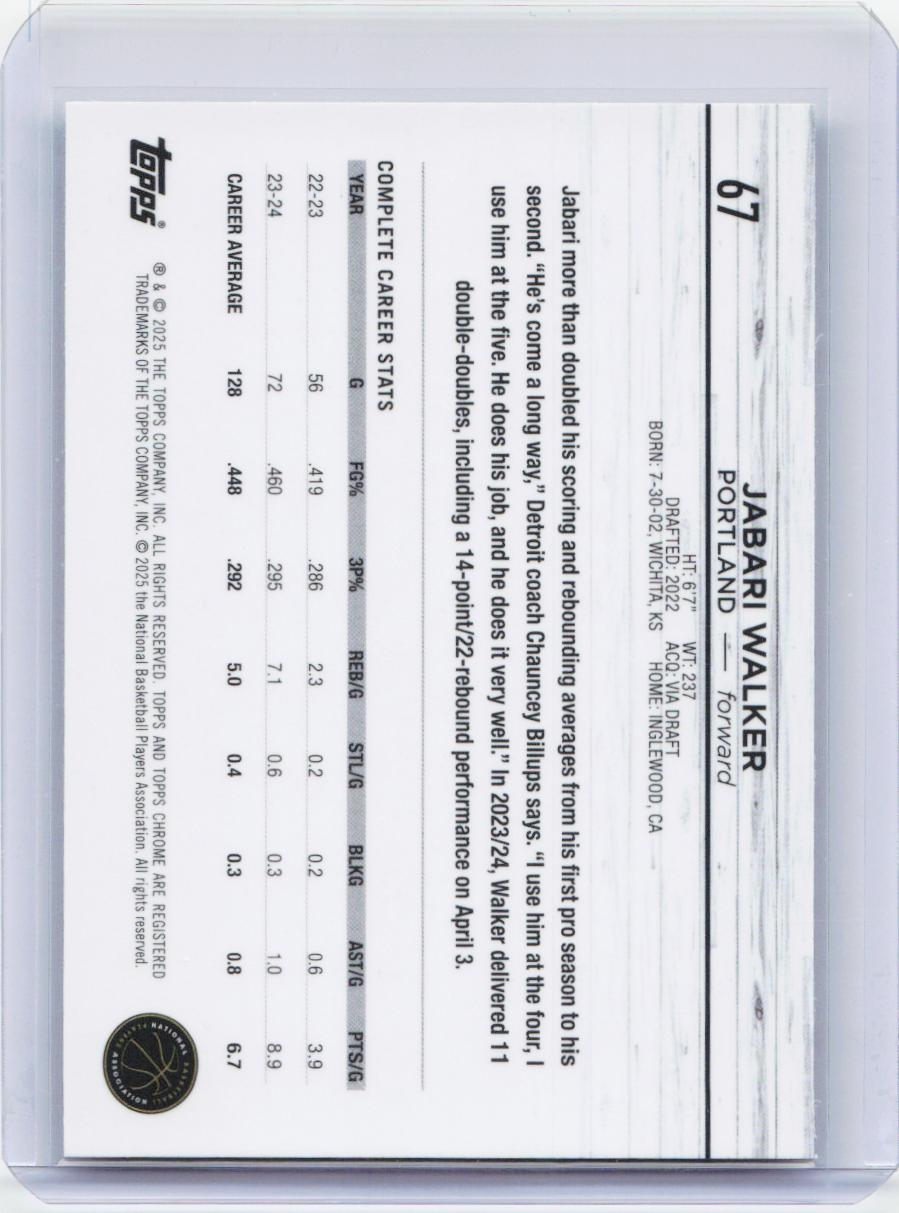 2024-25 Topps Chrome #67 Jabari Walker Pink Refractor