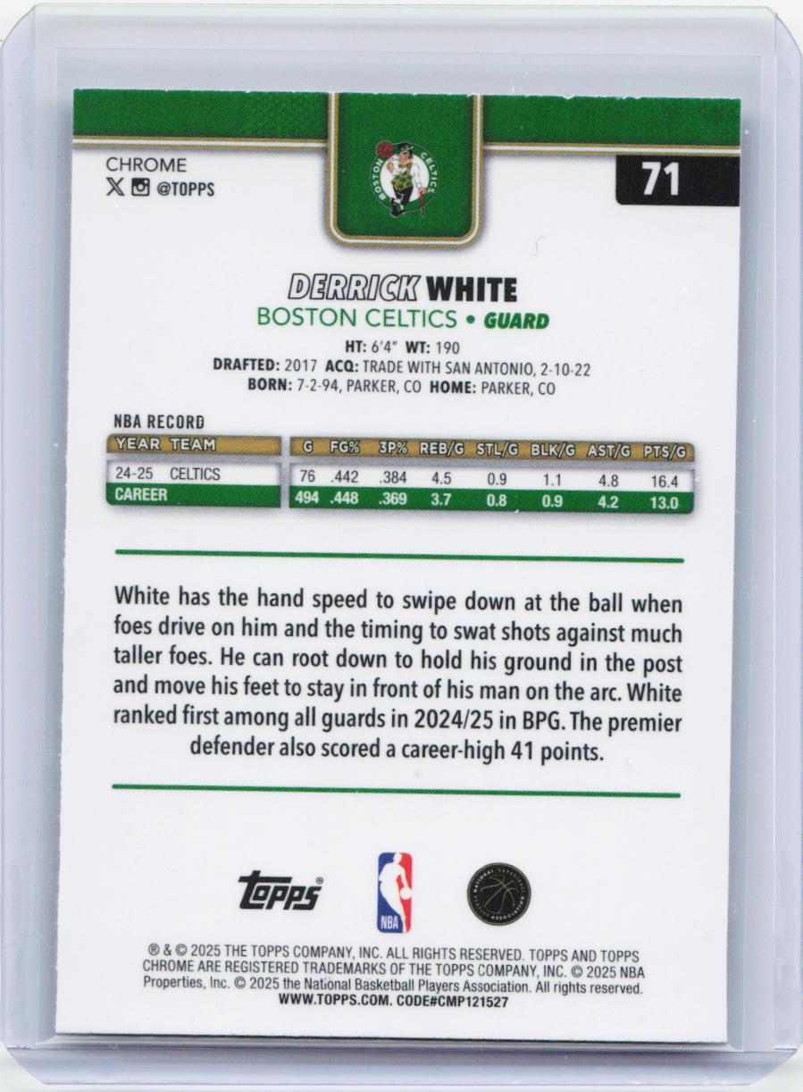 2025-26 Topps Chrome #71 Derrick White Pulsar Refractor