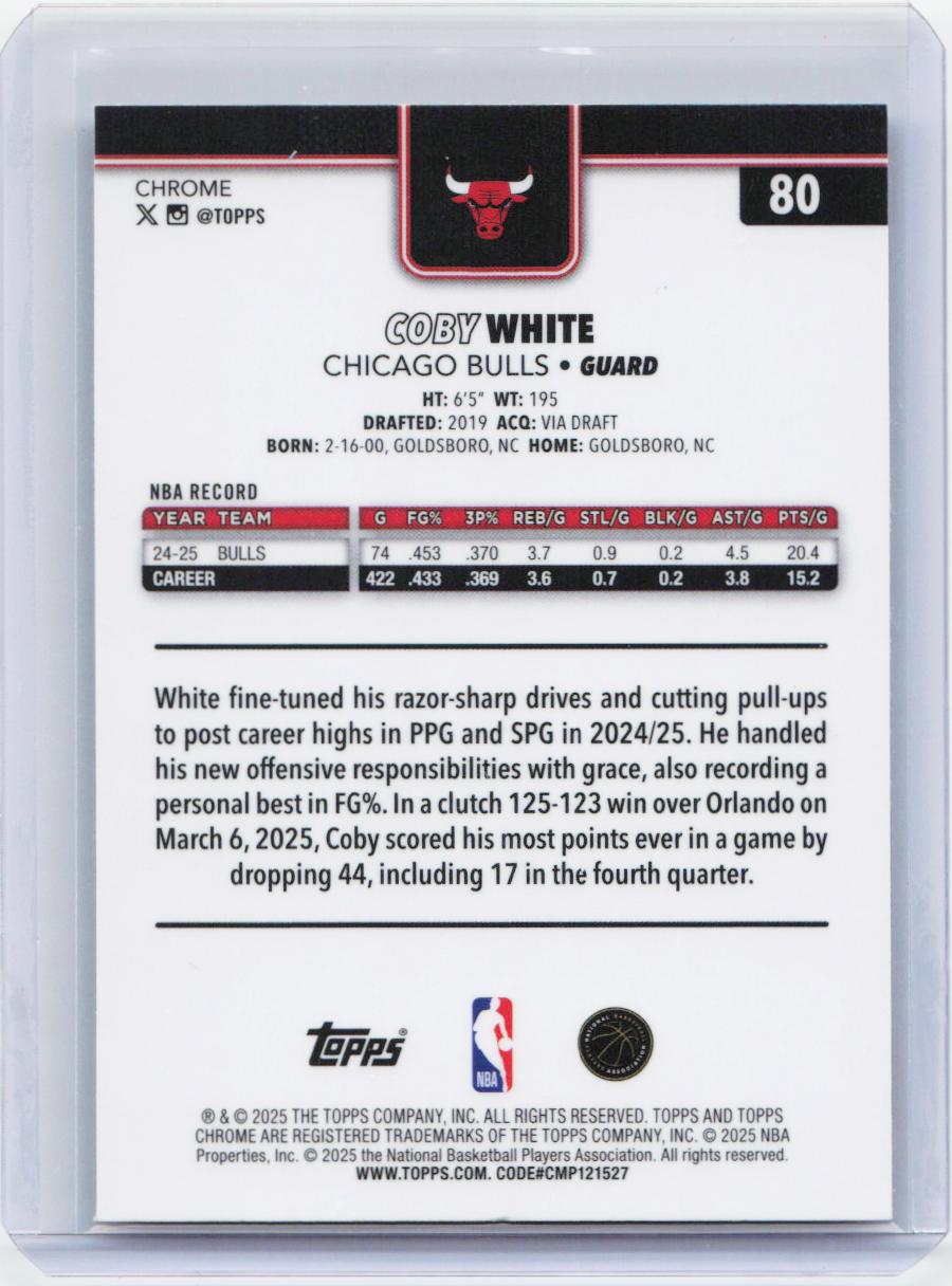 2025-26 Topps Chrome #80 Coby White X-Fractor