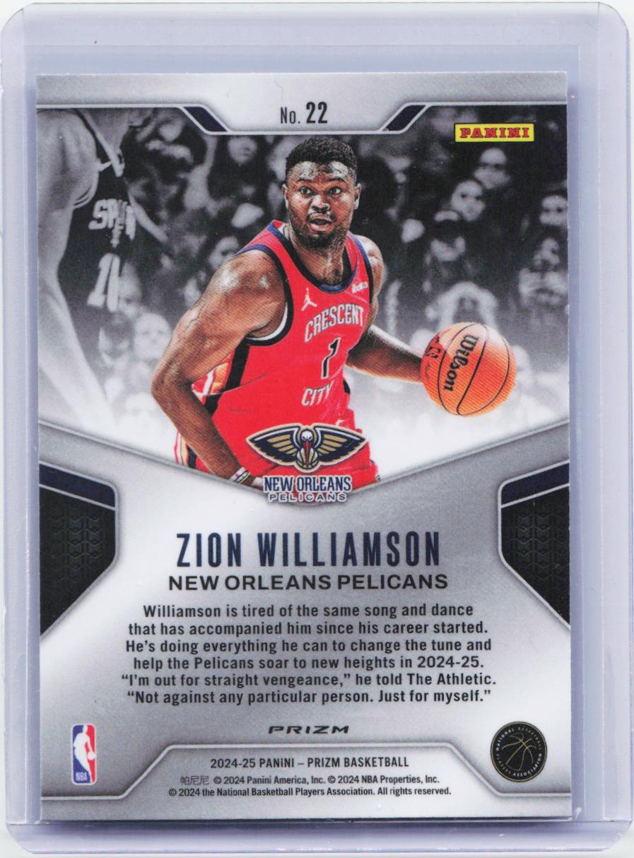 2024-25 Panini Prizm #22 Zion Williamson Dominance Prizms Green