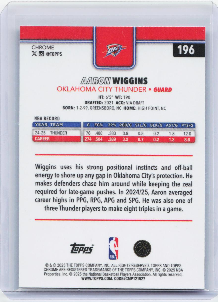 2025-26 Topps Chrome #196 Aaron Wiggins X-Fractor