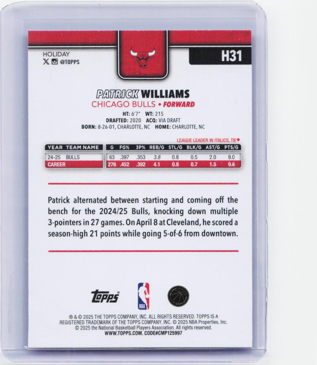2025-26 Topps Holiday #H31 Patrick Williams Glitter Holiday