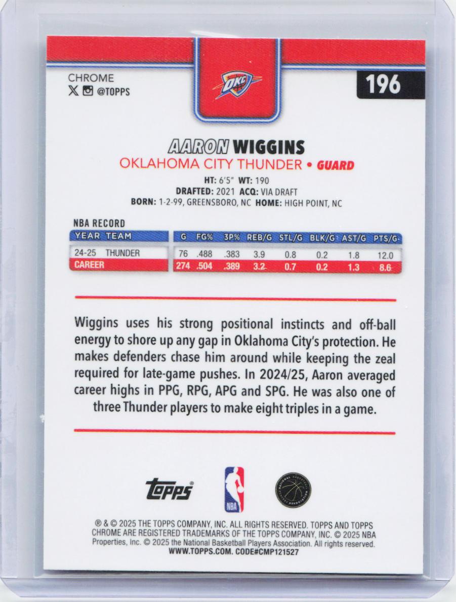 2025-26 Topps Chrome #196 Aaron Wiggins Pulsar Refractor