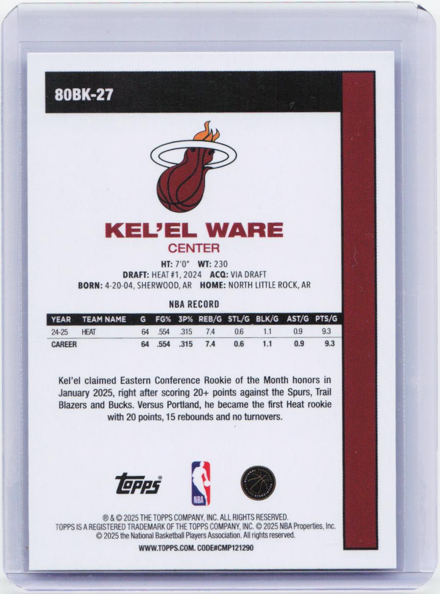 2025-26 Topps #80BK-27 Kel'el Ware 1980-81 Topps Basketball
