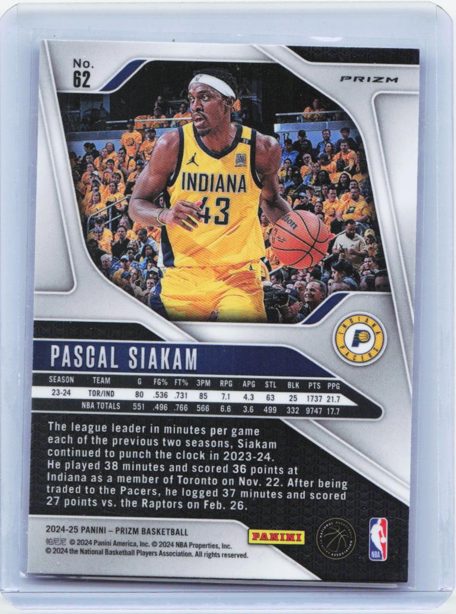 2024-25 Panini Prizm #62 Pascal Siakam Prizms Red White and Blue