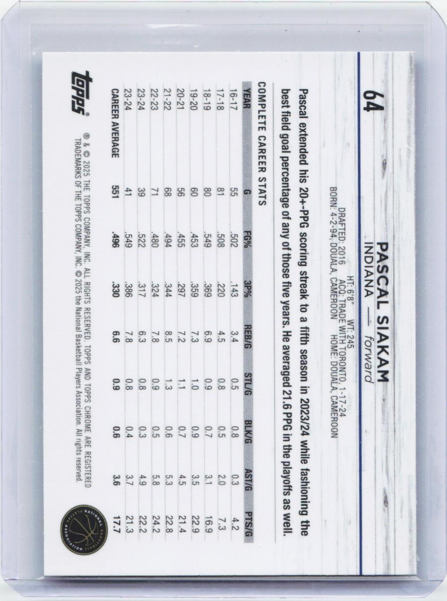 2024-25 Topps Chrome - Topps Green Refractor #64 Pascal Siakam