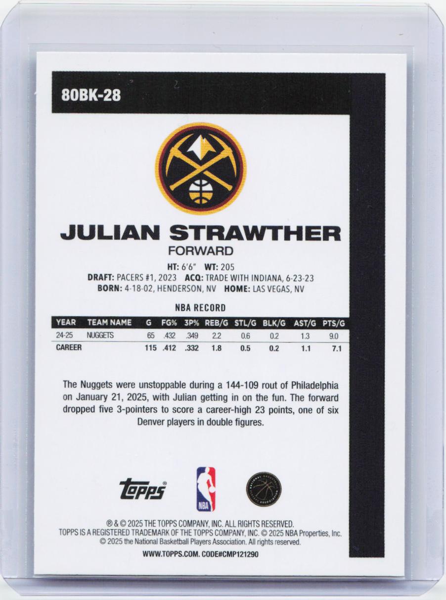 2025-26 Topps #80BK-28 Julian Strawther 1980-81 Topps Basketball