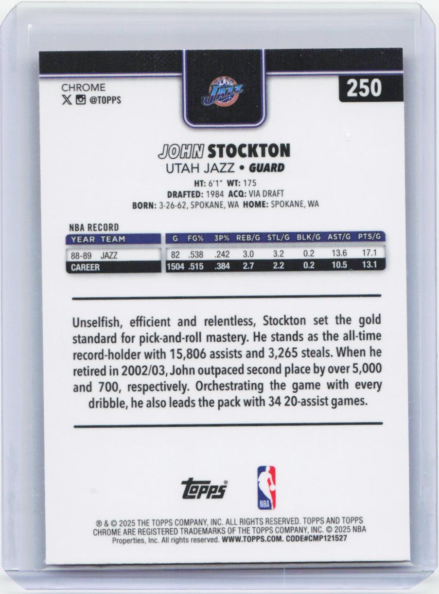 2025-26 Topps Chrome #250 John Stockton Red White and Blue Refractor