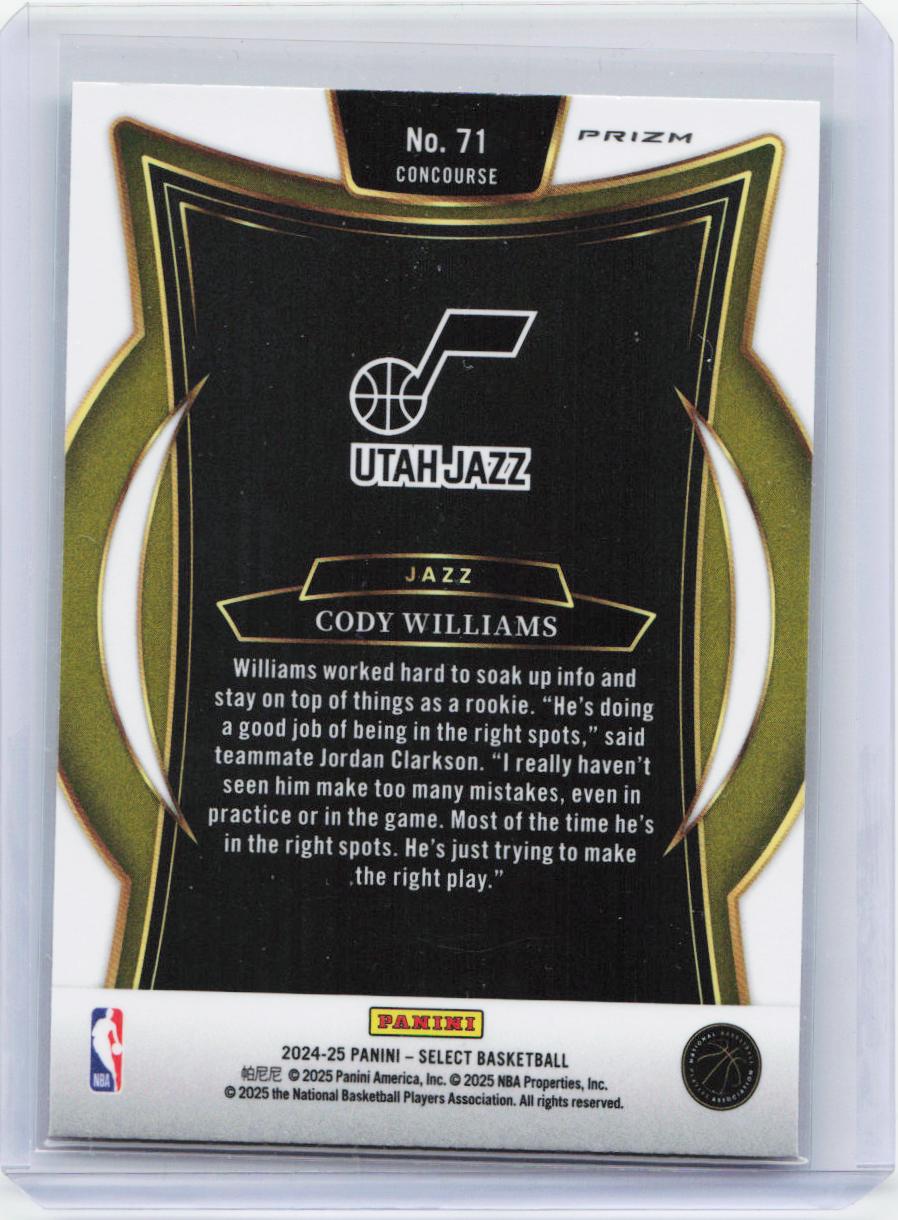 2024-25 Panini Select #71 Cody Williams Green White Purple Prizm